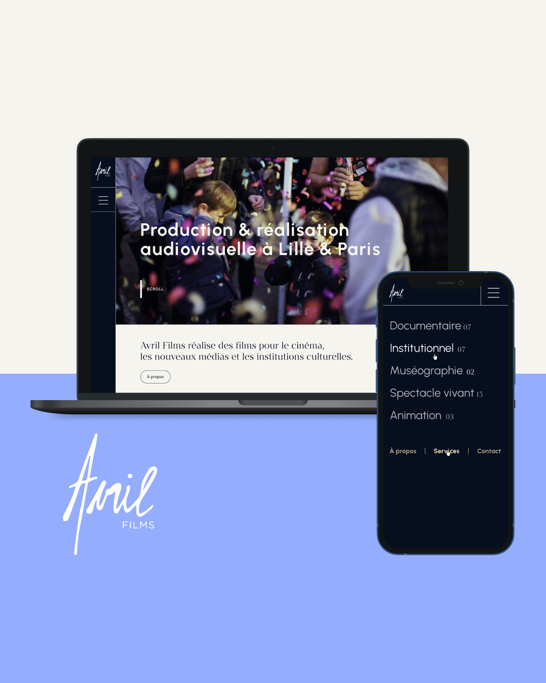 Avril Films - Production audiovisuelle - Conception et design du site web - Hompepage