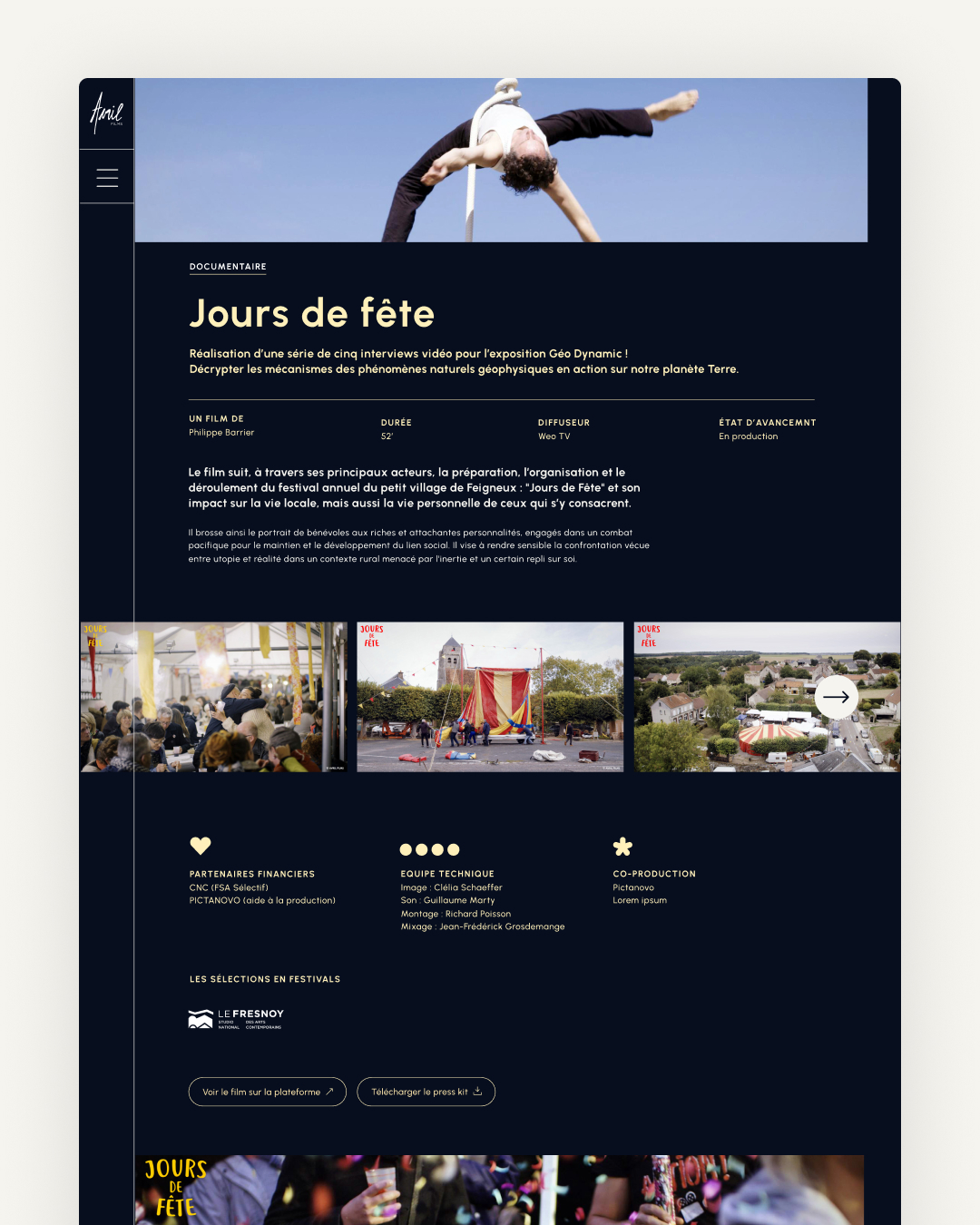 Avril Films - Production audiovisuelle - Conception et design du site web - Page Documentaire